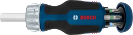 Bosch kısa uçlu cırcırlı tornavida, 6 uçlu şarjör ile birlikte.
